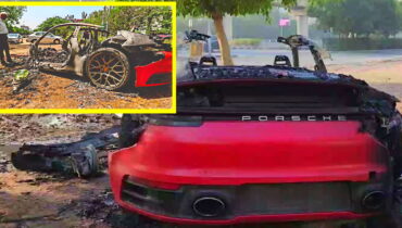 Gurugram: Speeding Porsche catches fire after hitting tree