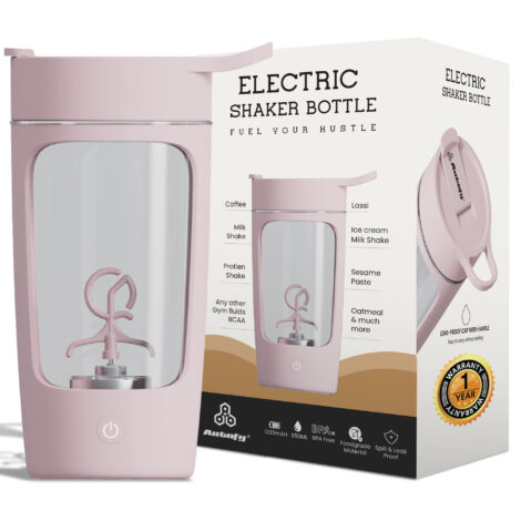 Autofy Electric Shaker for Gym Protein Shaker Bottle 100% Leakproof Design Multipurpose Use Coffee Lassi Milkshake BCAA Mixing Home Office Workout use *60 Mins Runtime* Anti-Skid Base (Pink- 650ml)